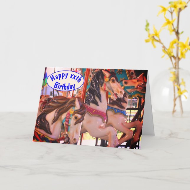 Prancers Carousel Horse Personalized Birthday   Card (Yellow Flower)