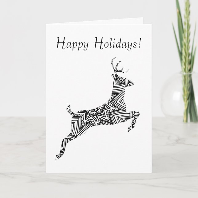 Prancing Deer Young Buck Patternr Happy Holidays Holiday Card (Front)