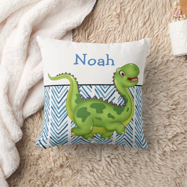 Prancing Dinosaur with Custom Monogram Throw Pillow (Blanket)