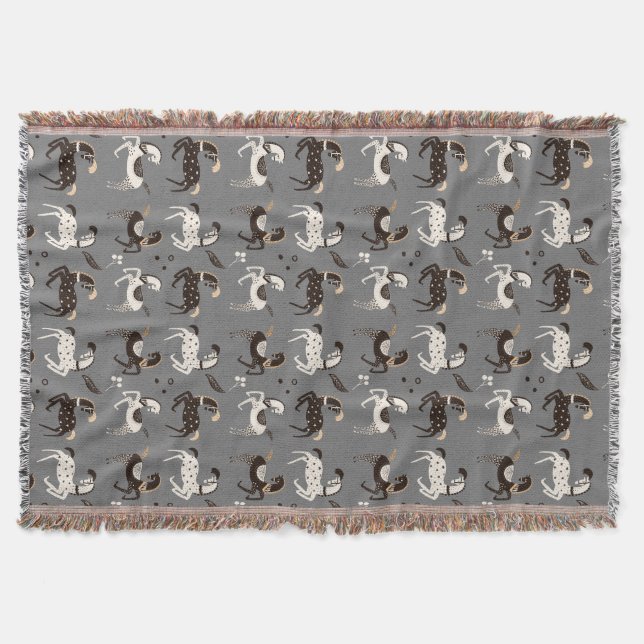 Prancing Folk Art Circus Horses Pattern Throw Blanket (Front)