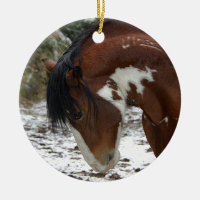 Prancing in Snow Ceramic Ornament (Front)