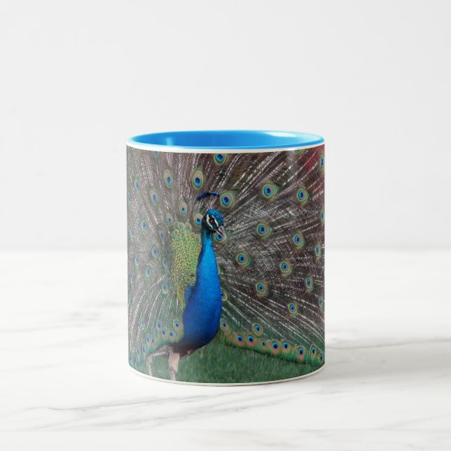 Prancing Peacock Two-Tone Coffee Mug (Center)