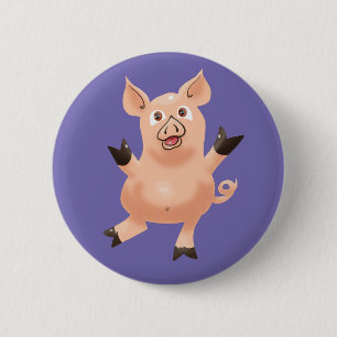 Prancing Pig on Purple 2 Inch Round Button