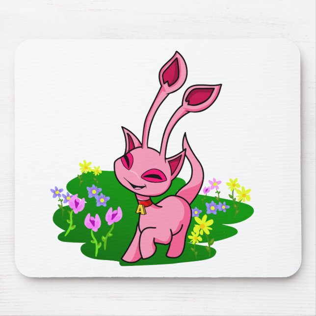 Prancing pink Aisha through flowers Mouse Pad (Front)