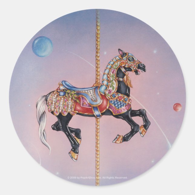 PRANCING PONY CAROUSEL CLASSIC ROUND STICKER (Front)