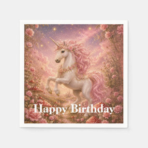 Prancing Unicorn Enchanted Meadow Happy Birthday Napkin