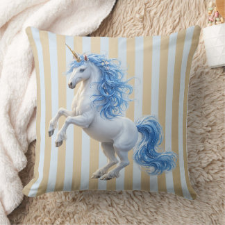 Prancing Unicorn flowing pink mane Throw Pillow