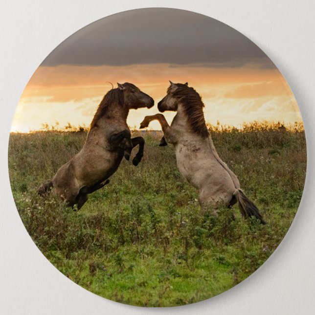 Prancing wild horses button (Front)