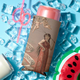 Prang's Valentine Cards AD, Woman & Cherubs Seltzer Can Cooler