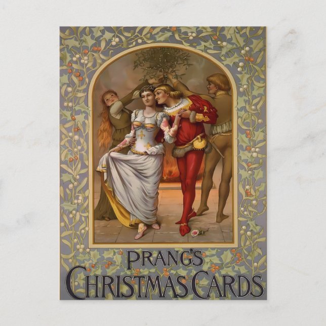 Prang's Vintage Christmas Mistletoe Kiss Postcard (Front)