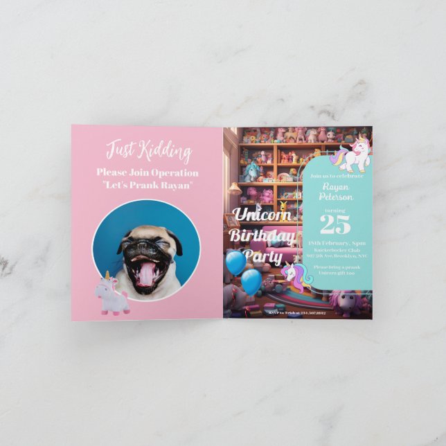 Prank Birthday Invite, Unicorn Love, custom Party Invitation (Inside)