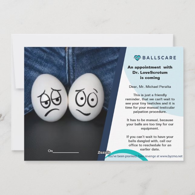 Prank card to embarrass friend, funny medical exam (Back)