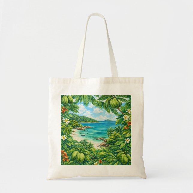 Praslin Seychelles Coco de Mer Tropical Beach Tote Bag (Front)