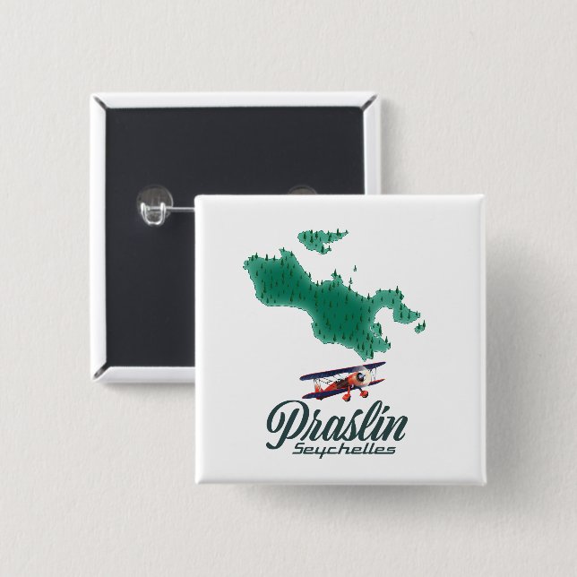 Praslin Seychelles map 2 Inch Square Button (Front & Back)