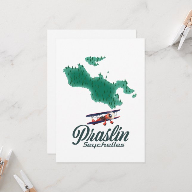 Praslin Seychelles map T-Shirt Invitation (Front/Back In Situ)