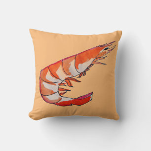 Prawn Shrimp seafood illustration Throw Pillow
