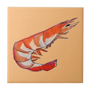 Prawn shrimp seafood kitsch art tile