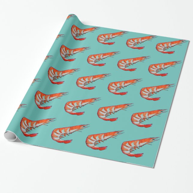 Prawn shrimp seafood kitsch art wrapping paper (Unrolled)