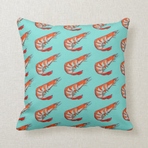 Prawn Shrimp seafood pattern illustration Throw Pillow
