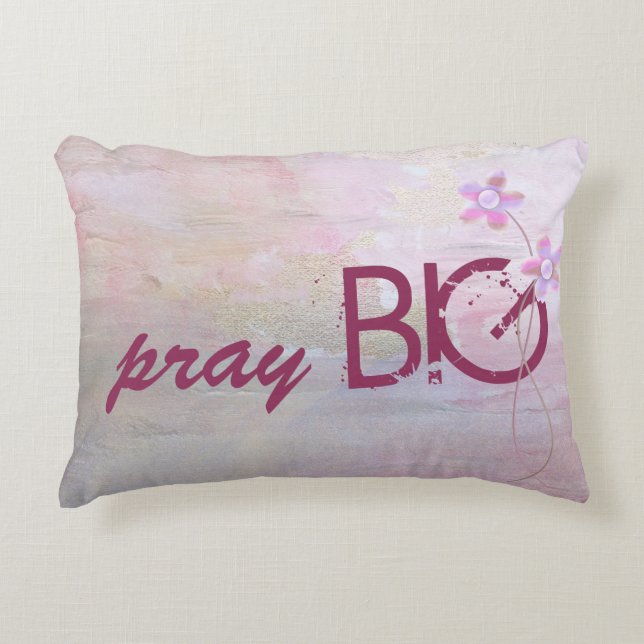 Pray Big quote on textured pink Decorative Pillow (Front)