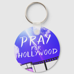 Pray for Hollywood in Sky Purple Keychain