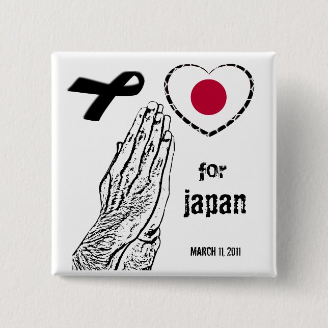 Pray for Japan 2 Inch Square Button (Front)