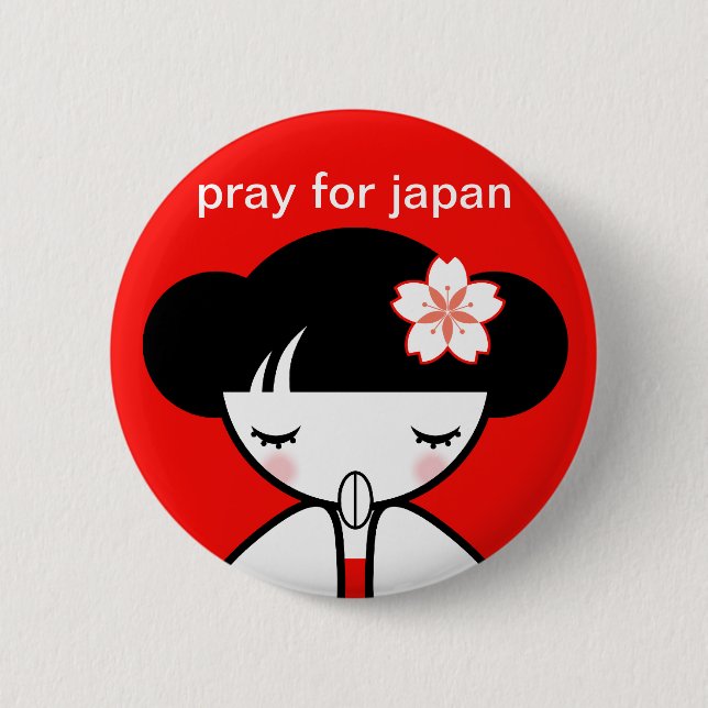 Pray for Japan Kokeshi Doll 2 Inch Round Button (Front)