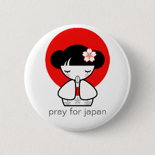 Pray for Japan Kokeshi Doll 2 Inch Round Button