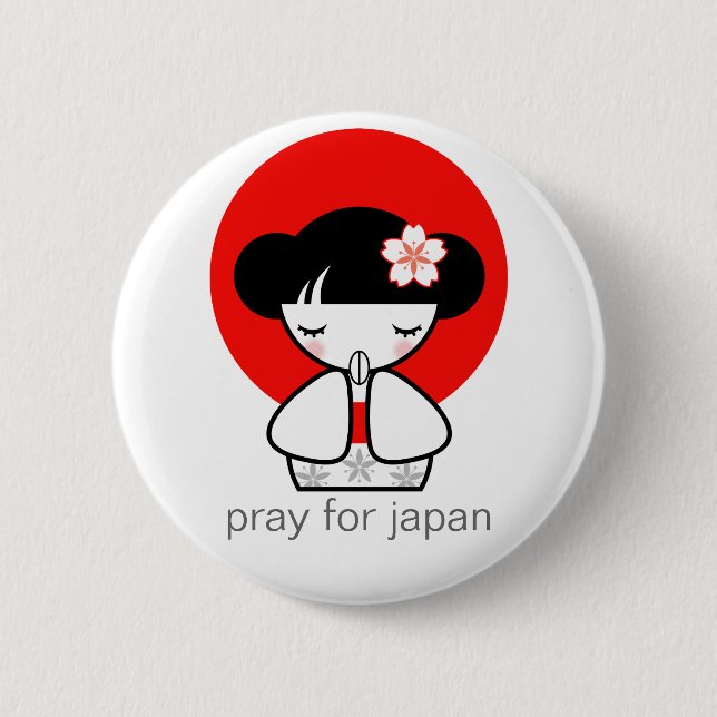 Pray for Japan Kokeshi Doll 2 Inch Round Button (Front)