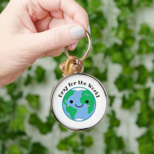 Pray for the World Cute Earth Keychain