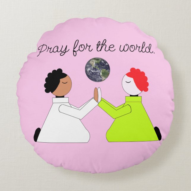 Pray for the World: Lavender Round Pillow (Front)
