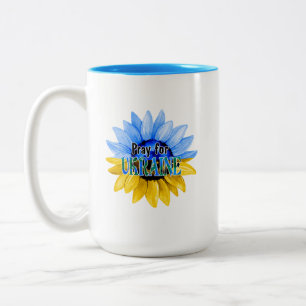 Pray For Ukraine Blue And Yellow Sunflower Two-Tone Coffee Mug