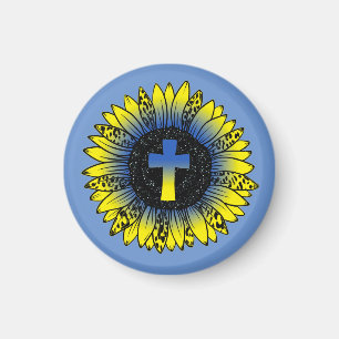 Pray for Ukraine Sunflower and Cross Magnet