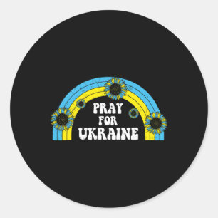 Pray For Ukraine Sunflower Blue Yellow Rainbow Ret Classic Round Sticker