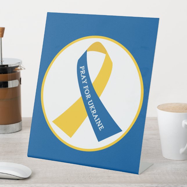 Pray for Ukraine Support Ribbon  Pedestal Sign (In SItu)