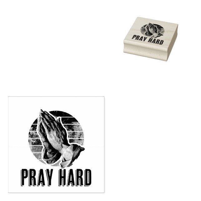 Pray Hard Praying Hands Design Rubber Stamp (Stamped)