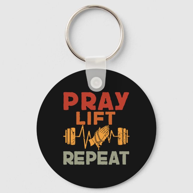 Pray Lift Repeat Jesus Christian Workout God Fitne Keychain (Front)