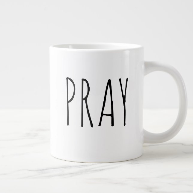 Pray Modern Black White Farmhouse Large Coffee Mug (Right)