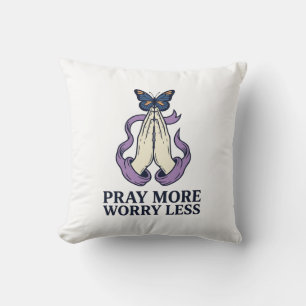 Pray More Worry Less Butterfly Christian Shirt_1 Throw Pillow