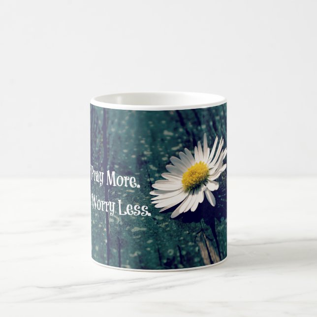 Pray More Worry Less Quote with Daisy Coffee Mug (Center)