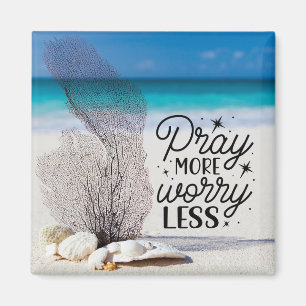 "Pray More Worry Less" Seashells on Sandy Beach Magnet