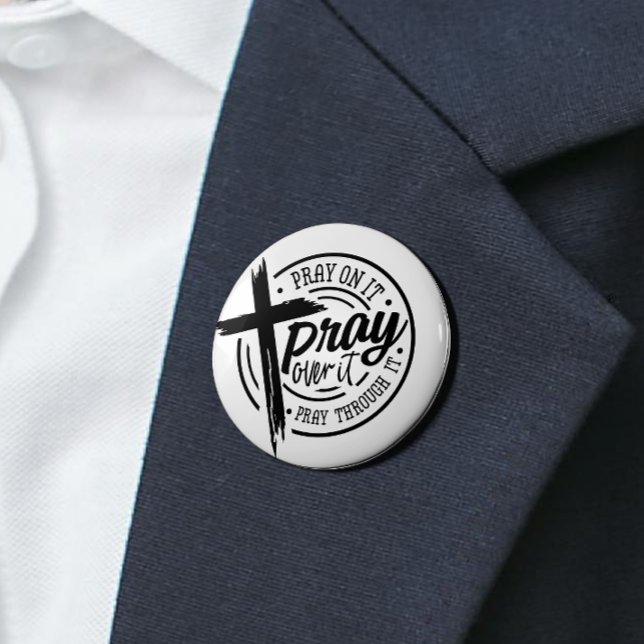 Pray On It Christian Cross Bible Verse 3 Inch Round Button (Show your faith with this stylish button—wear it proudly and remind others of the power of belief!)