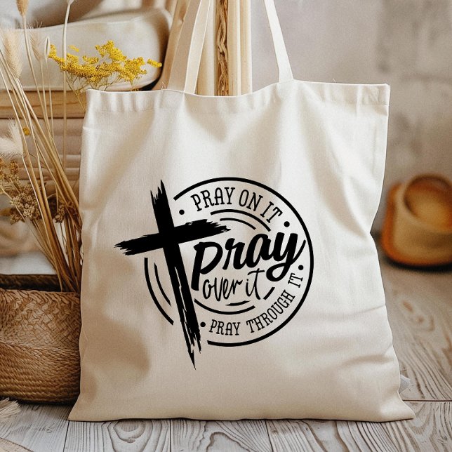 Pray On It Christian Cross Bible Verse Tote Bag (Express your faith with style and confidence with our meaningful religious design tote bag.)