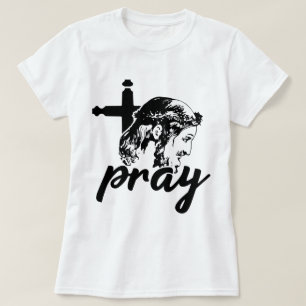 Pray Typography Jesus Image White Women's T-Shirt