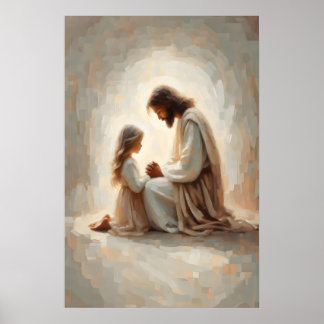 Pray With Me Jesus and Girl Praying Jesus and Kids Poster