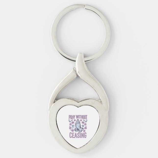 Pray Without Ceasing Floral Praying Hands Shirt_1 Keychain (Front)