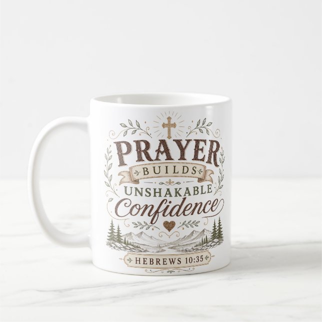 Prayer Builds Unshakable Confidence Biblical Quote Coffee Mug (Left)