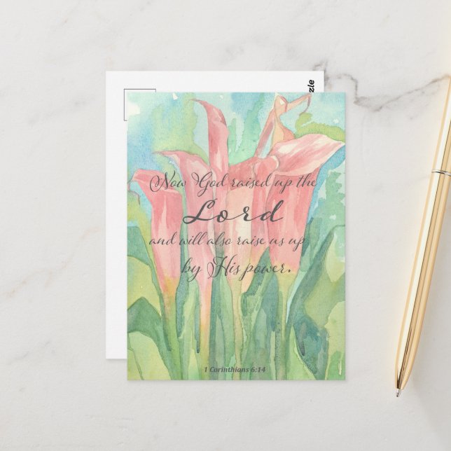 Prayer Card 1 Corinthians Pink Calla Lily Flowers (Front/Back In Situ)