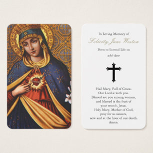 Prayer Card Funeral   Immaculate Heart of Mary