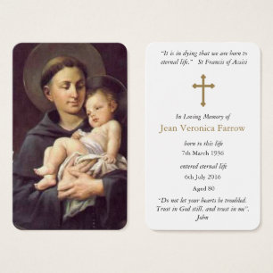 Prayer Card Funeral   St Anthony & Baby Jesus